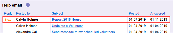 Image of Unread Response on Help E-mail Tab