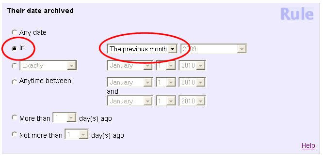 Example of Rule Set to Previous Month