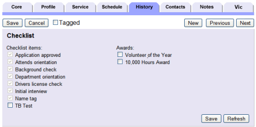 Image of Volunteer History Tab