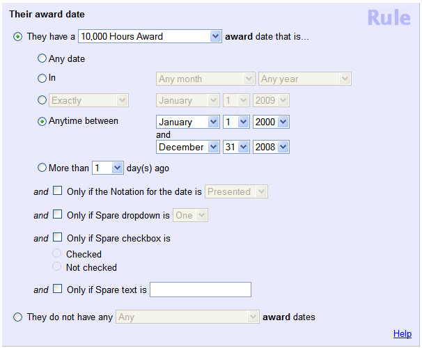 Example of Rule Set Up for 10,000 Hours in Time Period