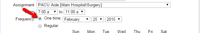 Example of One Time Schedule Entry