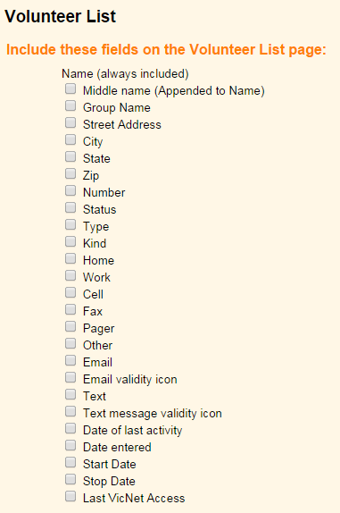 Volunteer List Settings