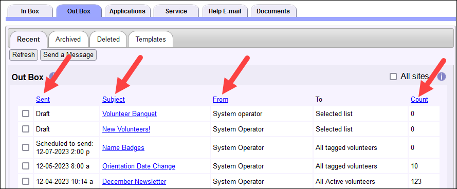 Image of Headings on Sortable Columns