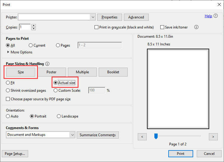 Acrobat Reader Print Settings