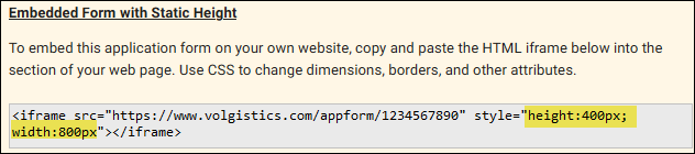Image of Embedded Form with Static Height section code