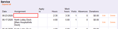 Examples of Service Entry Without an Assignment