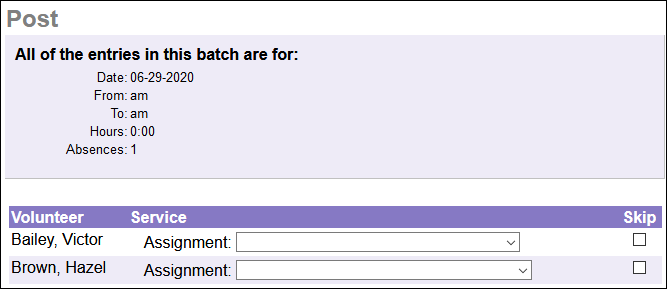 Image of recording absences on the Post page