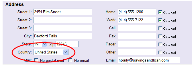 Address box showing the Country field