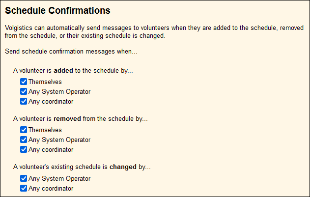 Schedule Confirmations Settings