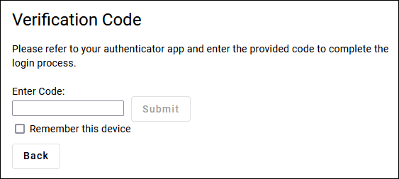 Image of Authenticator App Code Verification Page