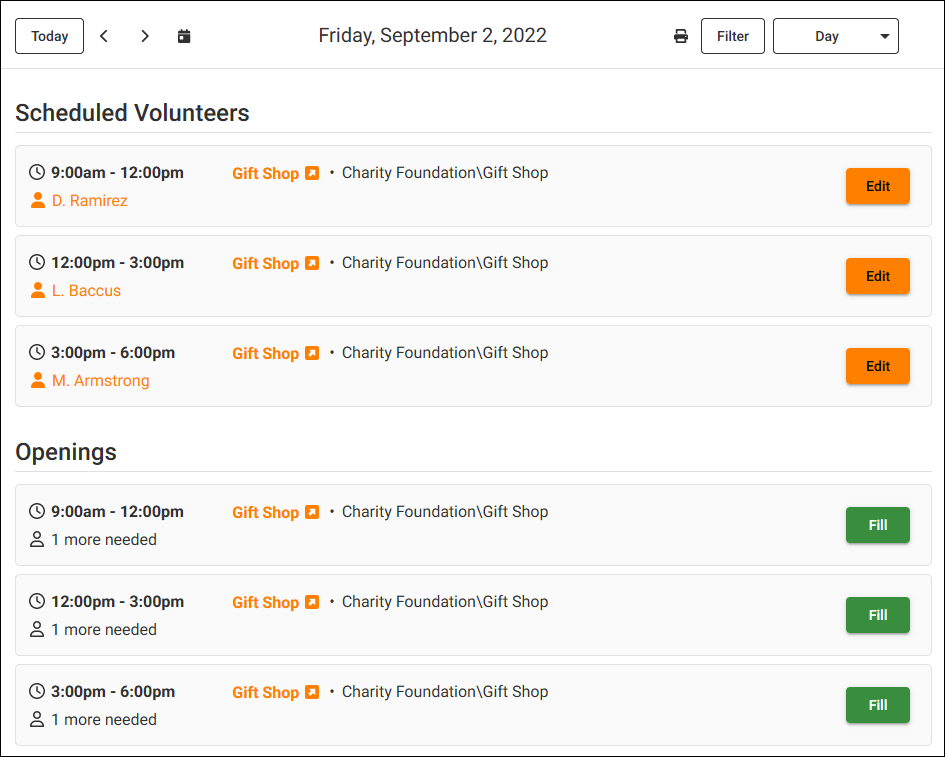 Image of the Day view of the schedule