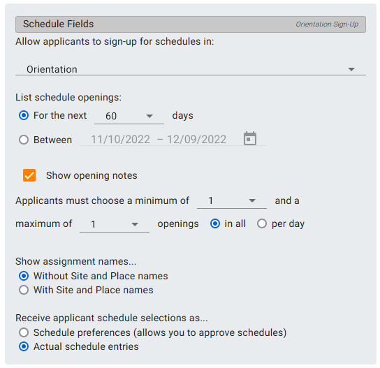 Schedule Fields Settings