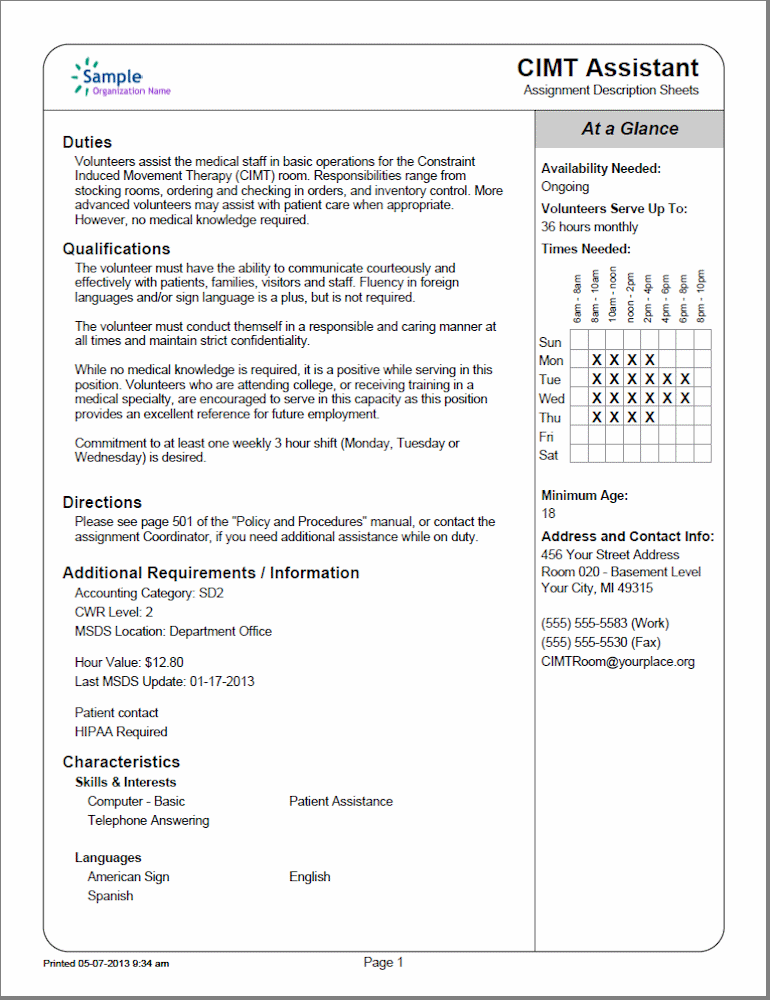 Example of Assignment Description Sheets Stock Report