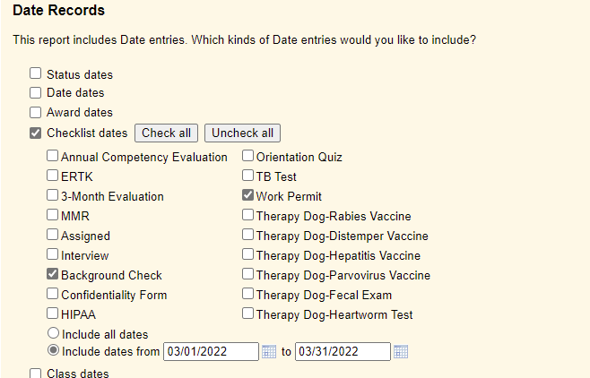 Example Date Records Selections